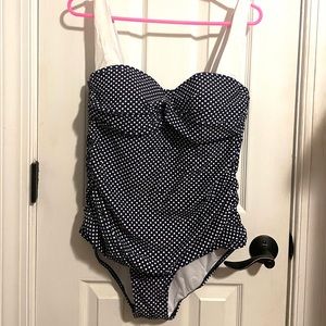Navy & White Polka Dots Retro One Piece Swimsuit